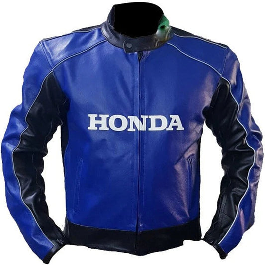 Cowhide Honda Blue Racing Jacket Motorbike Leather Jacket On Sale - bombersflight