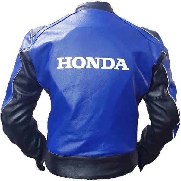 Cowhide Honda Blue Racing Jacket Motorbike Leather Jacket On Sale - bombersflight