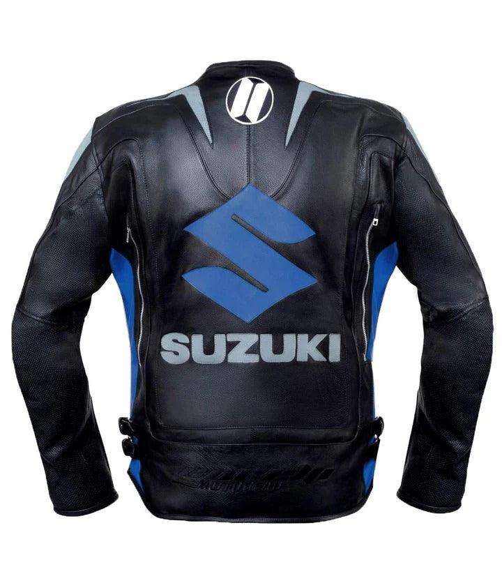 Suzuki Motorbike Jacket Blue Motul Motorcycle Leather Racing Jacket - bombersflight