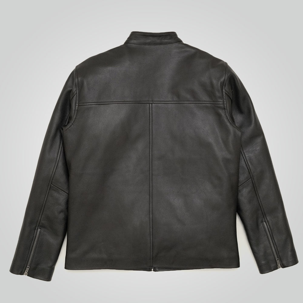 Men's Black Cafe Racer Leather Moto Jacket