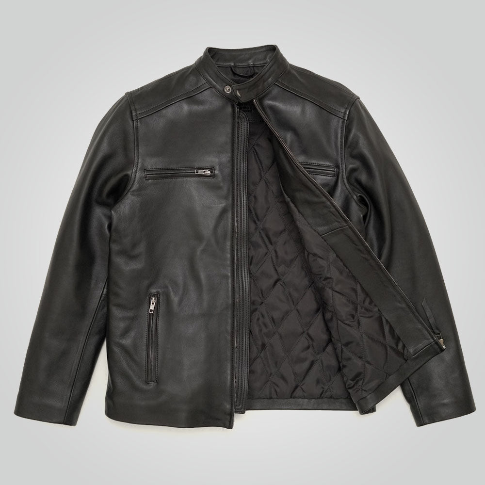 Men's Black Cafe Racer Leather Jacket
