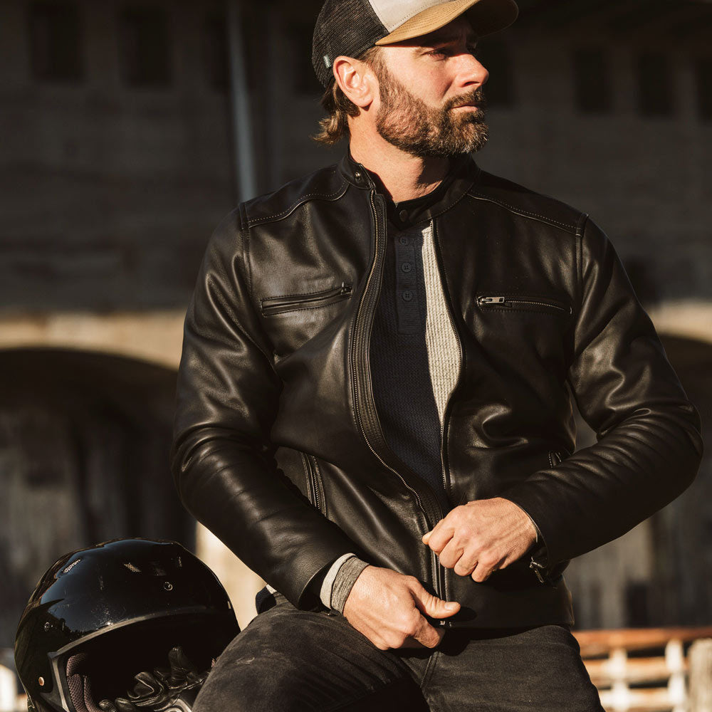 Men's Black Cafe Racer Moto Jacket