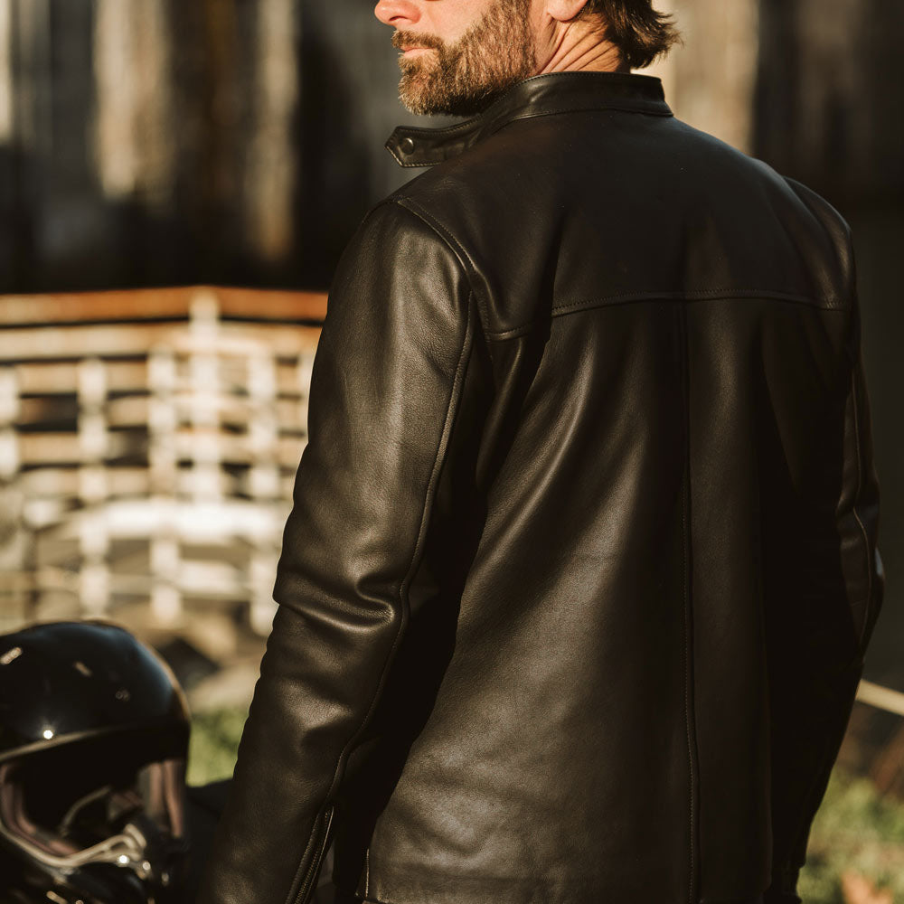 Men's Black Cafe Leather Moto Jacket