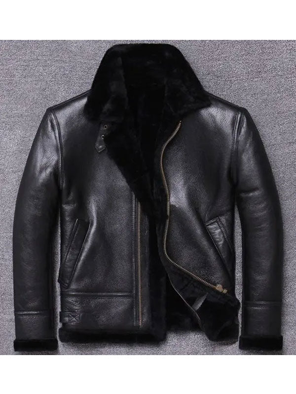 Men's Sheepskin Winter Black Fur Coat Jacket - bombersflight
