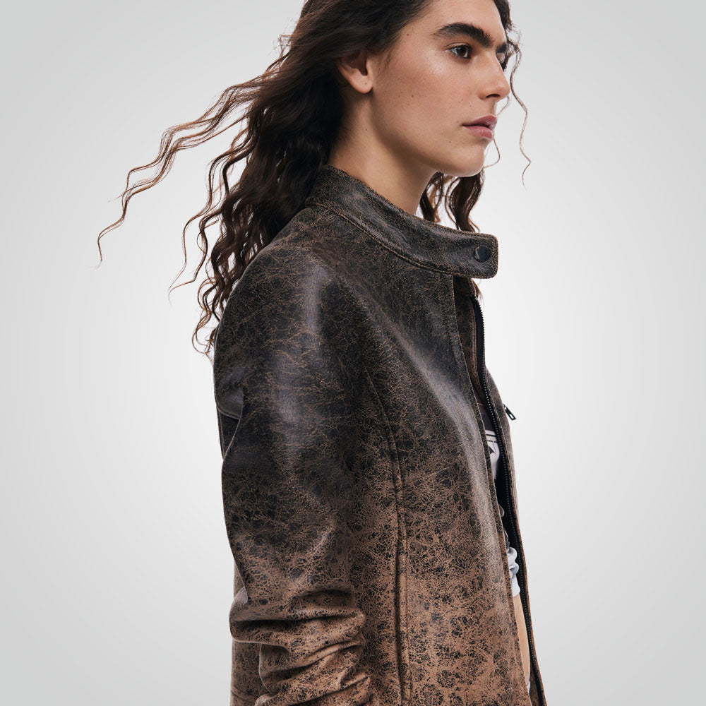 Cafe Racer Leather Biker Jacket