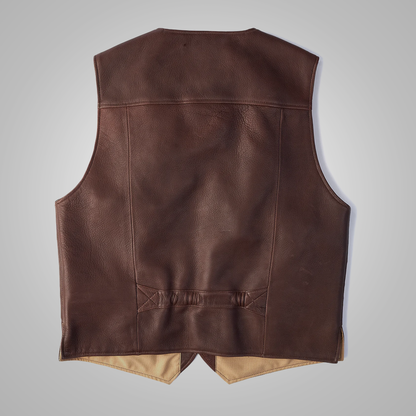 Brown Men Buffalo Leather Waistcoat Multi Pocket Style Vest