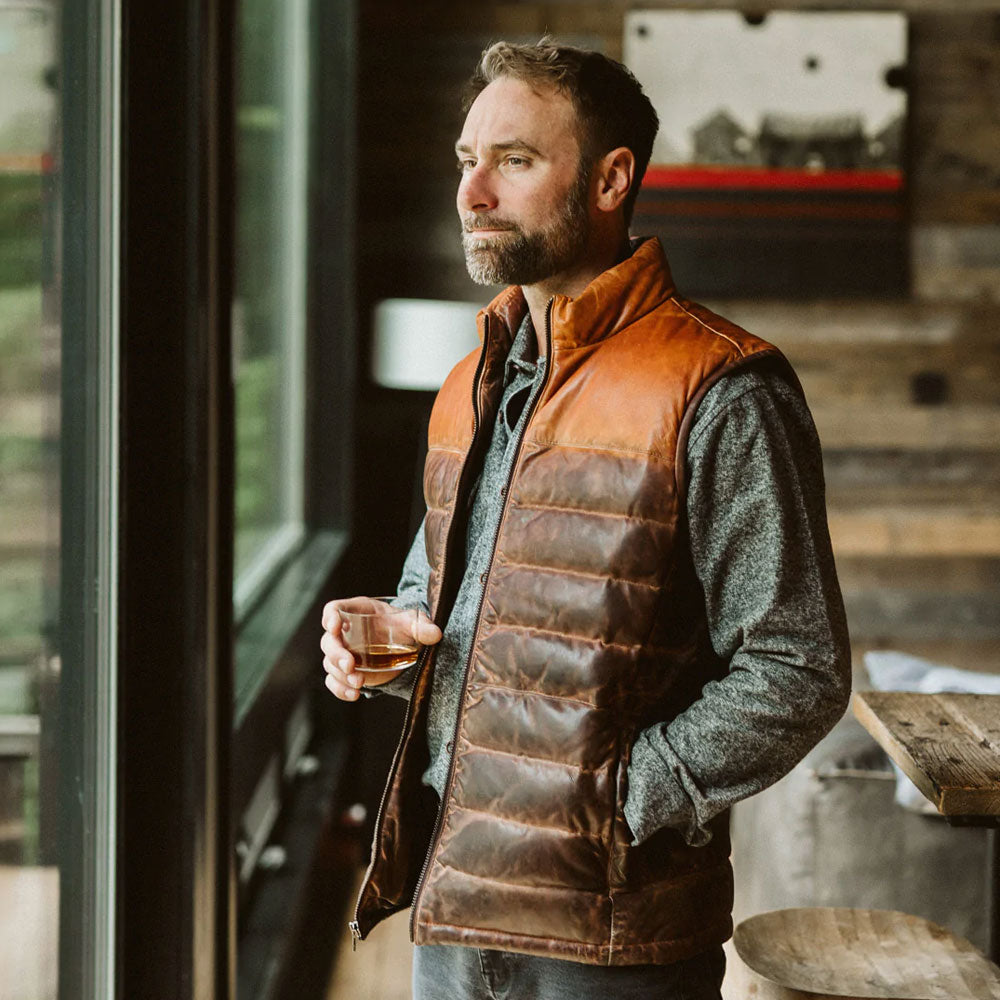Mens Waistcoat Brown Genuine Bubble Leather Down Vest - bombersflight