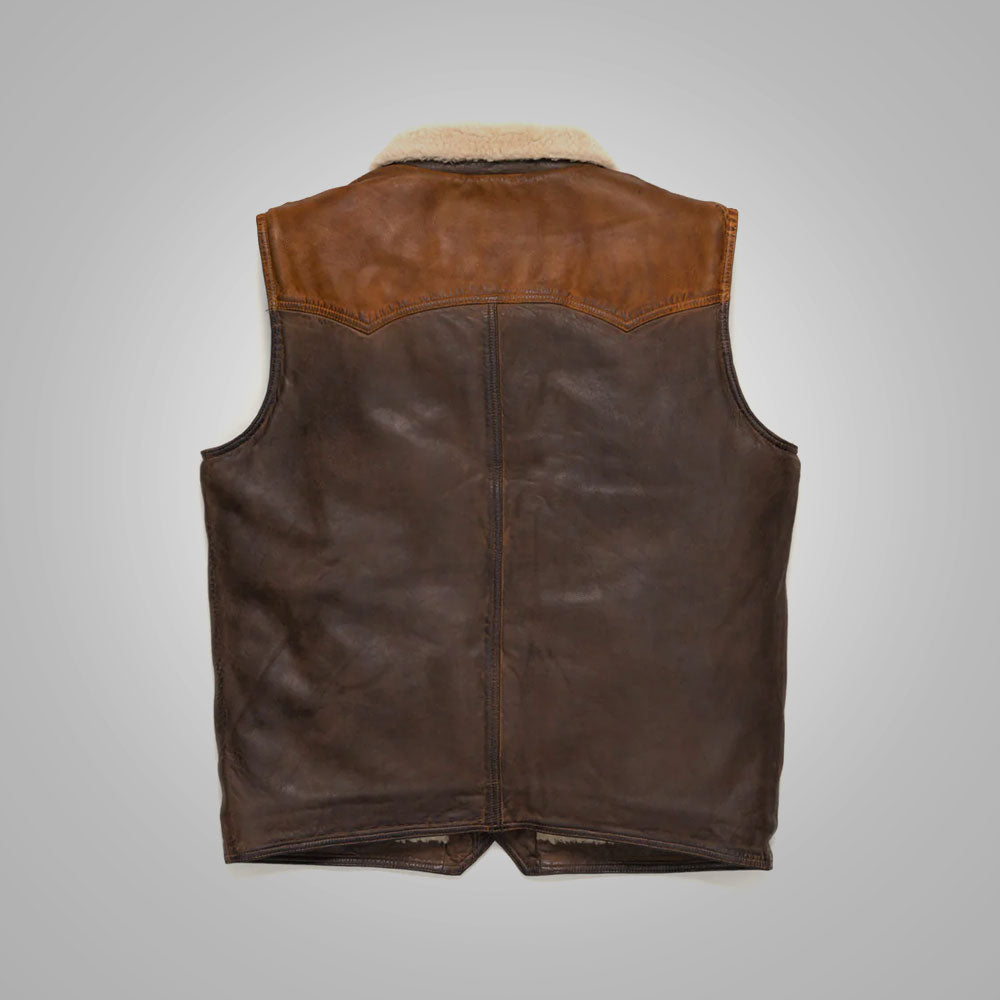 Mens Brown Waistcoat Shearling Sheepskin Leather Vest - bombersflight
