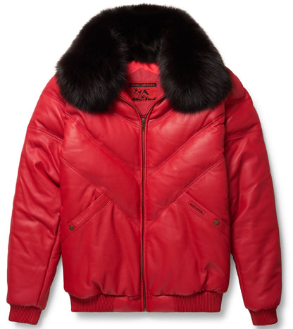 Red Leather V-Bomber Jacket - bombersflight