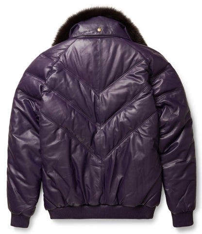 Purple Leather V-Bomber Jacket - bombersflight