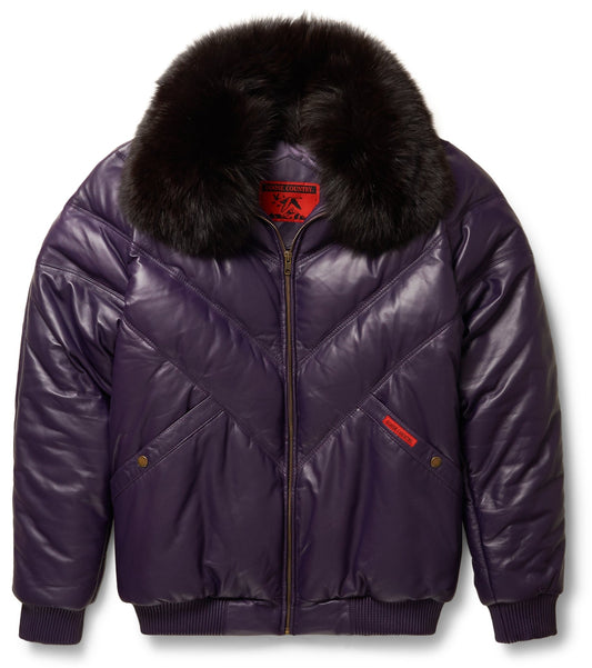 Purple Leather V-Bomber Jacket - bombersflight