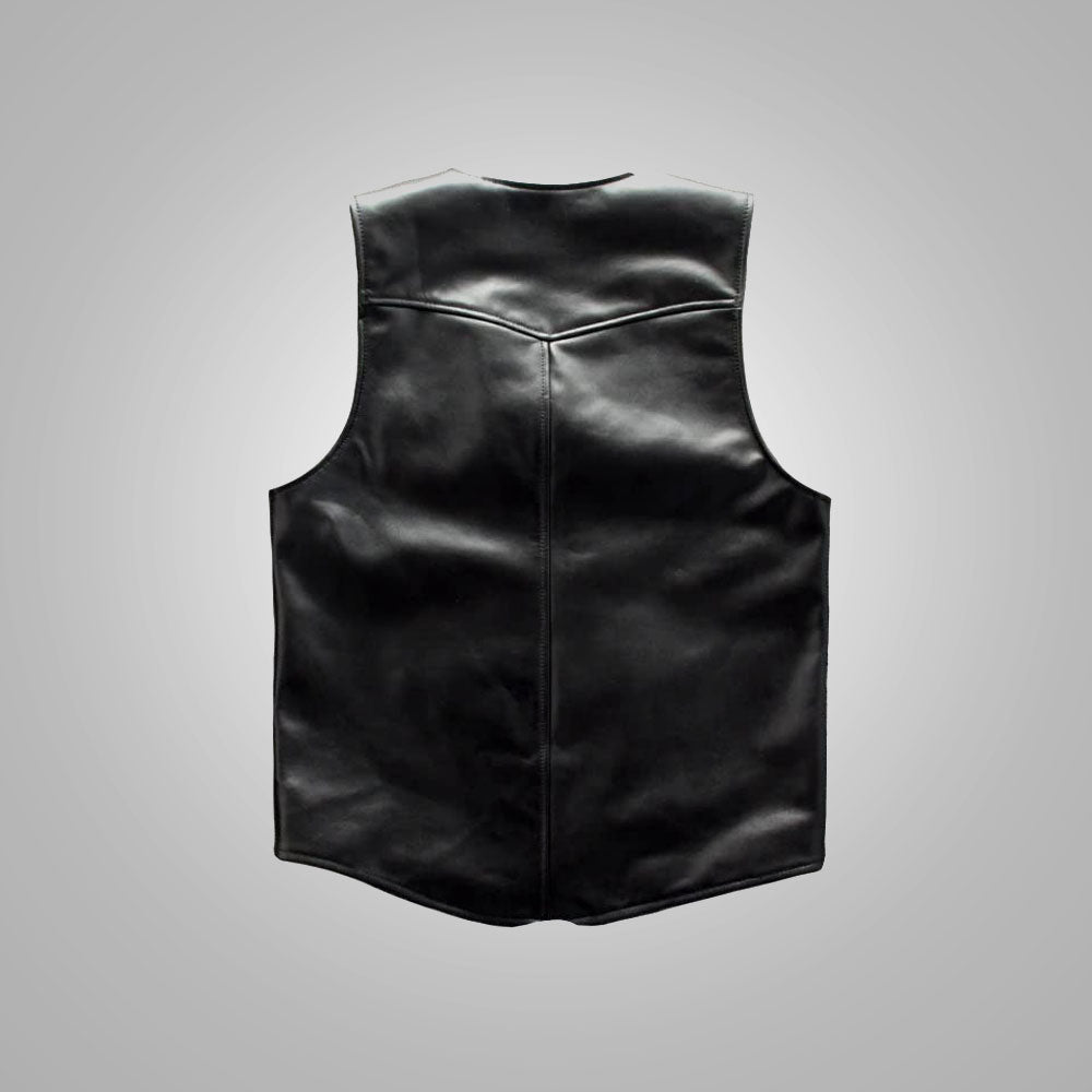 Mens Black Sheepskin Waistcoat Cowboy Genuine Leather Vest - bombersflight