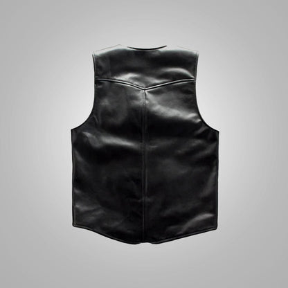 Mens Black Sheepskin Waistcoat Cowboy Genuine Leather Vest - bombersflight