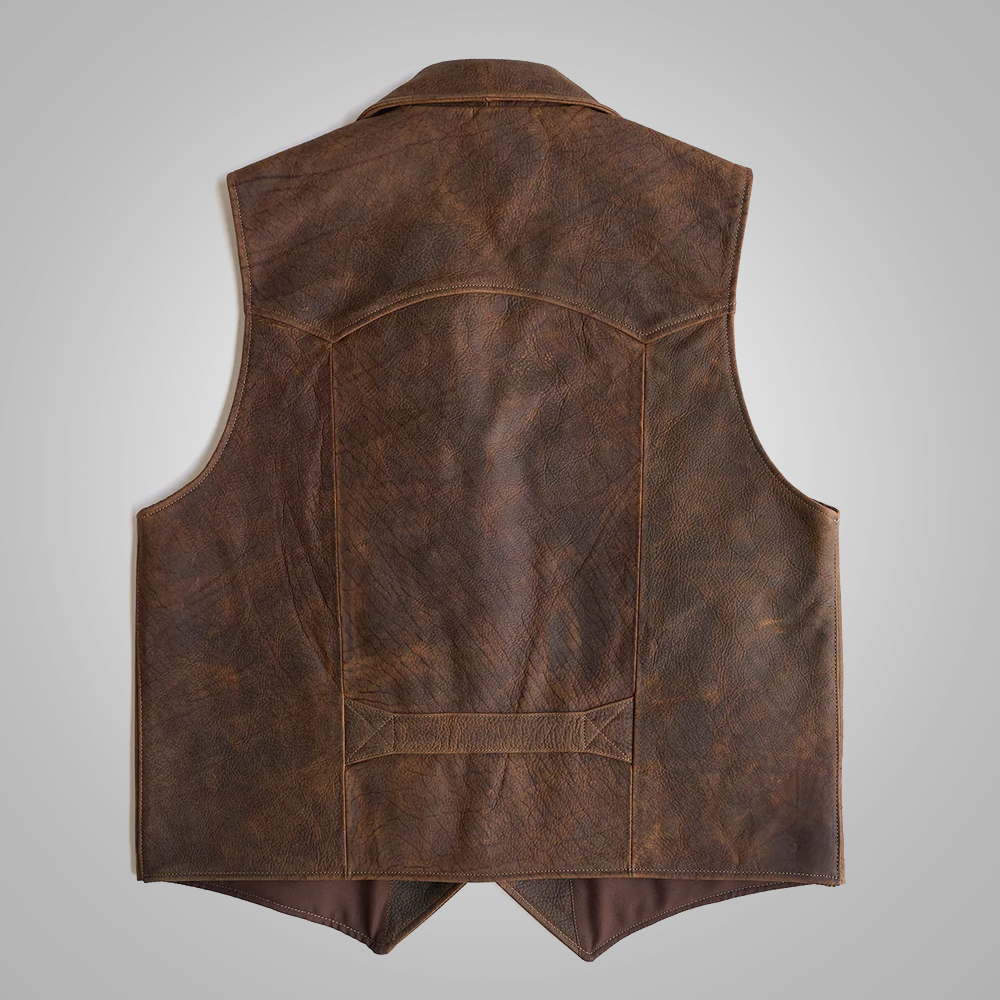 Men's Brown Sheepskin Waistcoat Leather Cowboy Vest - bombersflight