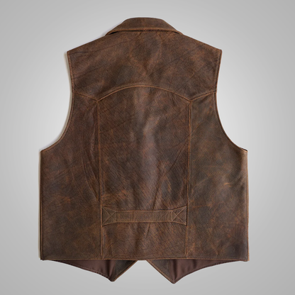 Men's Brown Sheepskin Waistcoat Leather Cowboy Vest - bombersflight