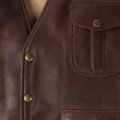 Brown Men Buffalo Leather Waistcoat Multi Pocket Style Vest