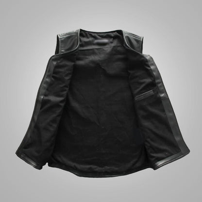 Mens Black Sheepskin Waistcoat Cowboy Genuine Leather Vest - bombersflight