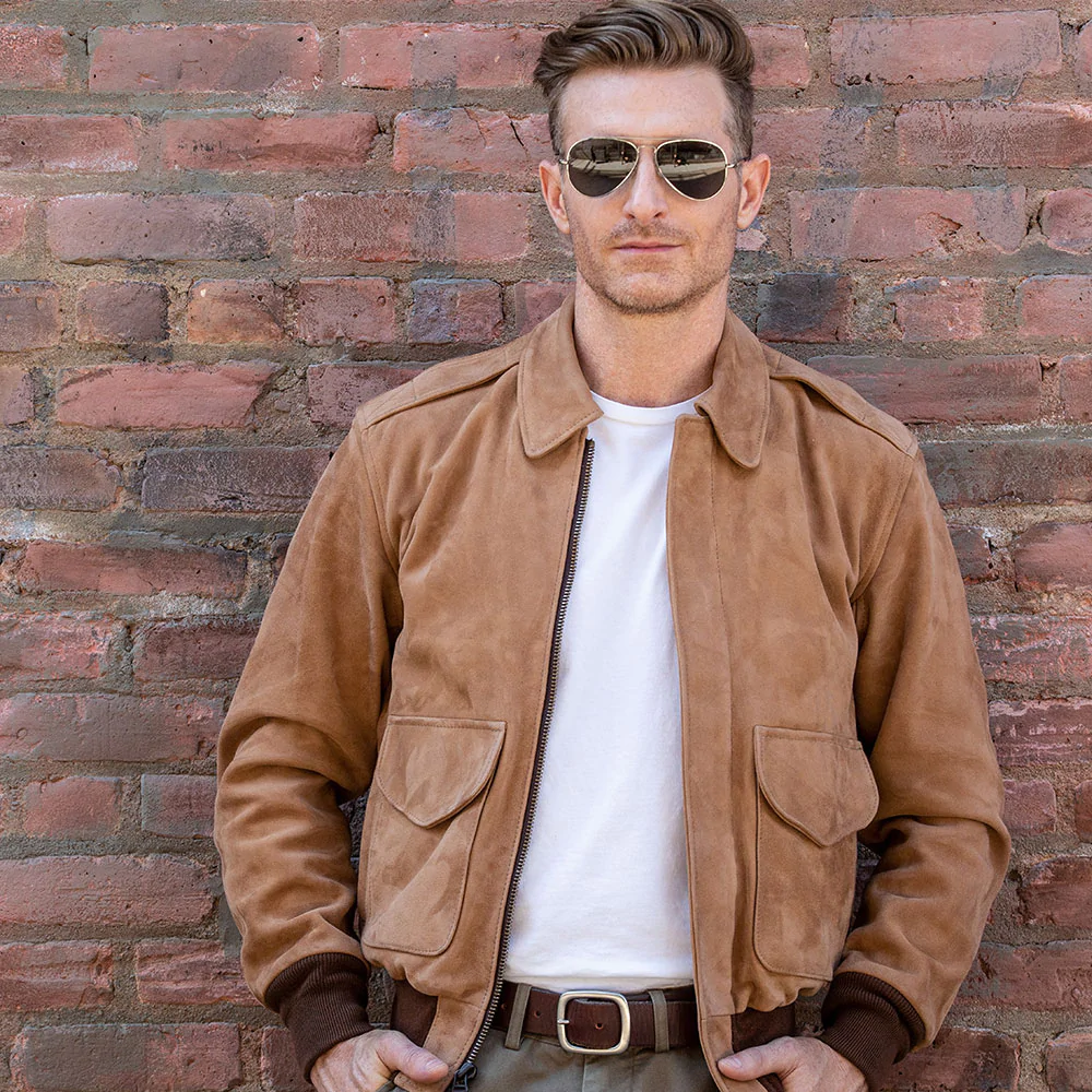 Men's Flight Aviator Brown A-2 Flight Shearling Leather Jacket - bombersflight