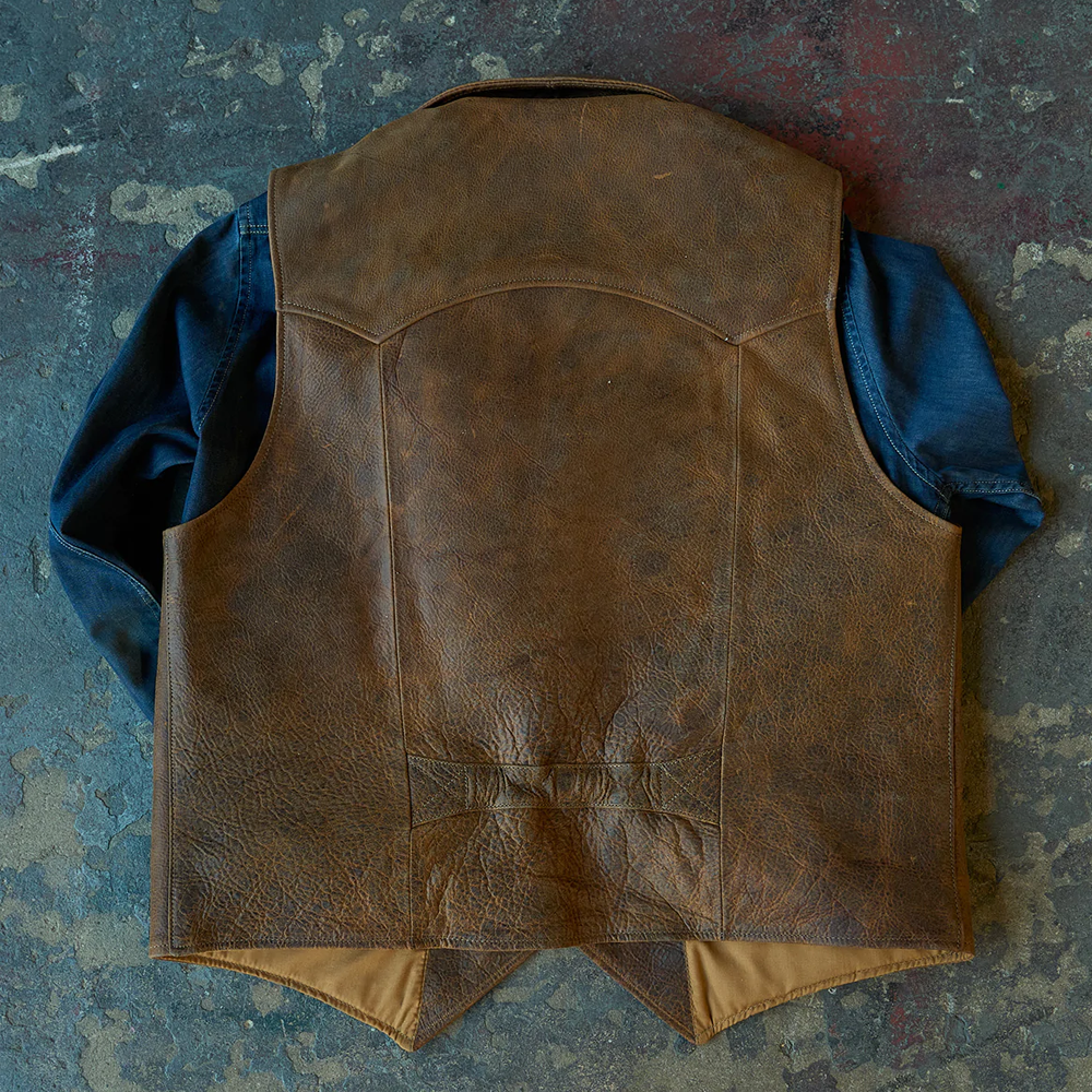 Men's Brown Sheepskin Waistcoat Leather Cowboy Vest - bombersflight