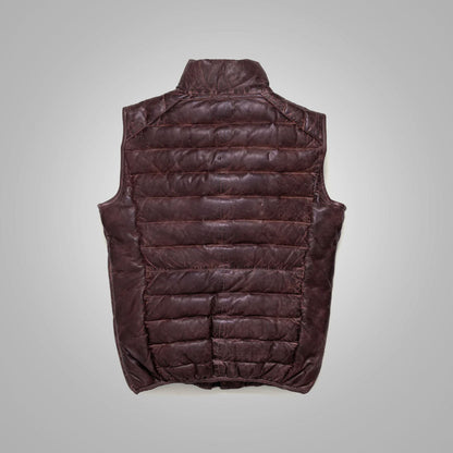 Mens Dark Brown Bubble Waistcoat Leather Bubble Jacket Vest - bombersflight