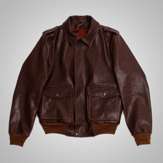 Men's Burgundy Real Leather A2 Bomber Jacket