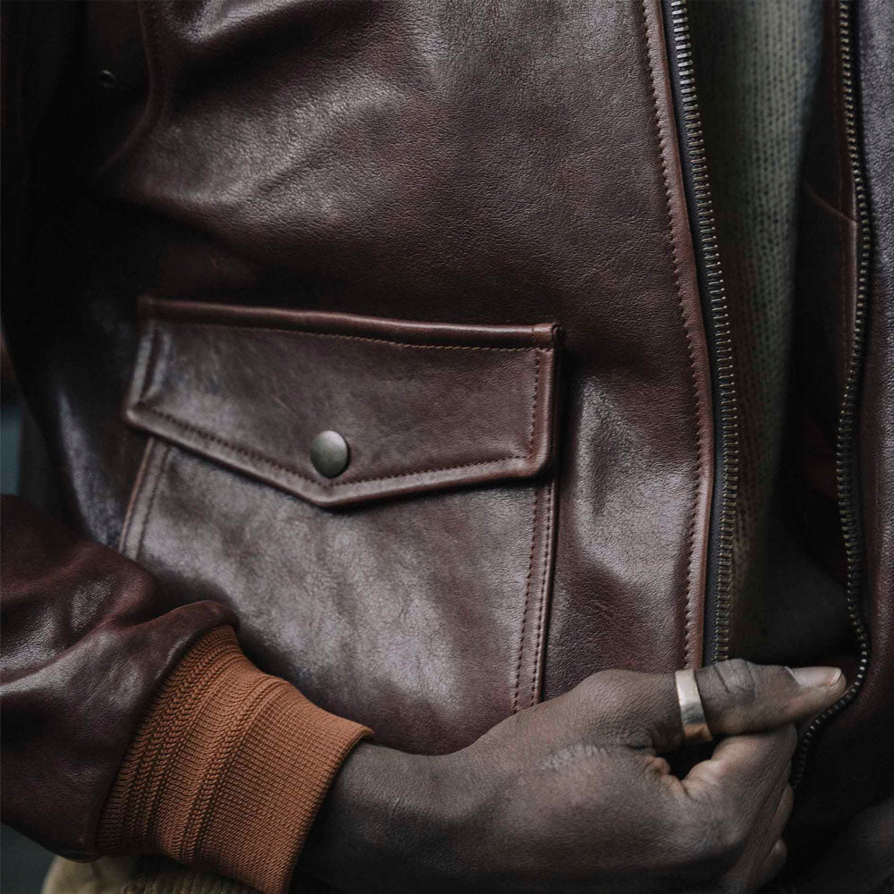 Men's Burgundy Real Leather A2 Bomber Jacket