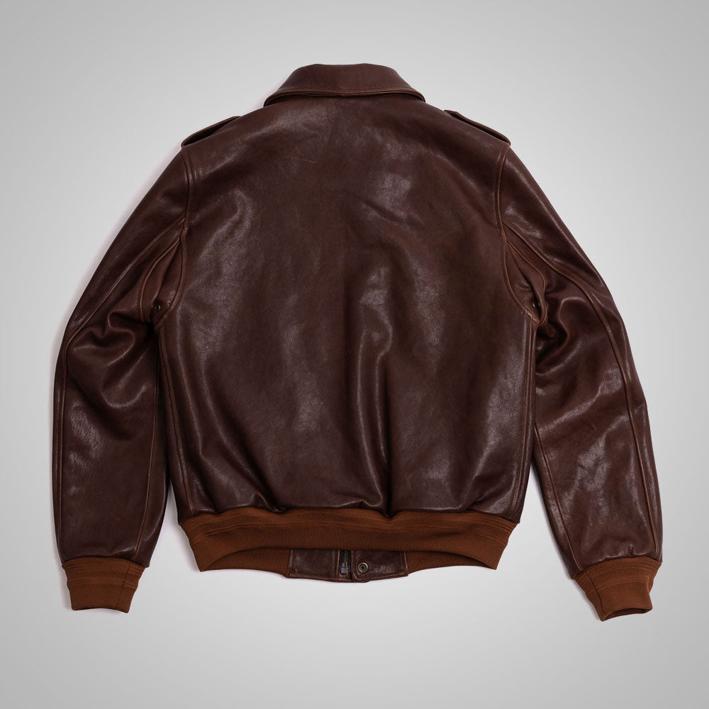 Men's Burgundy Real Leather A2 Bomber Jacket