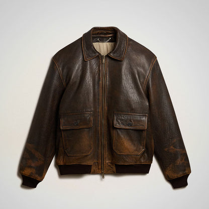 Men's Distressed Brown A2 Real Leather Bomber Jacket