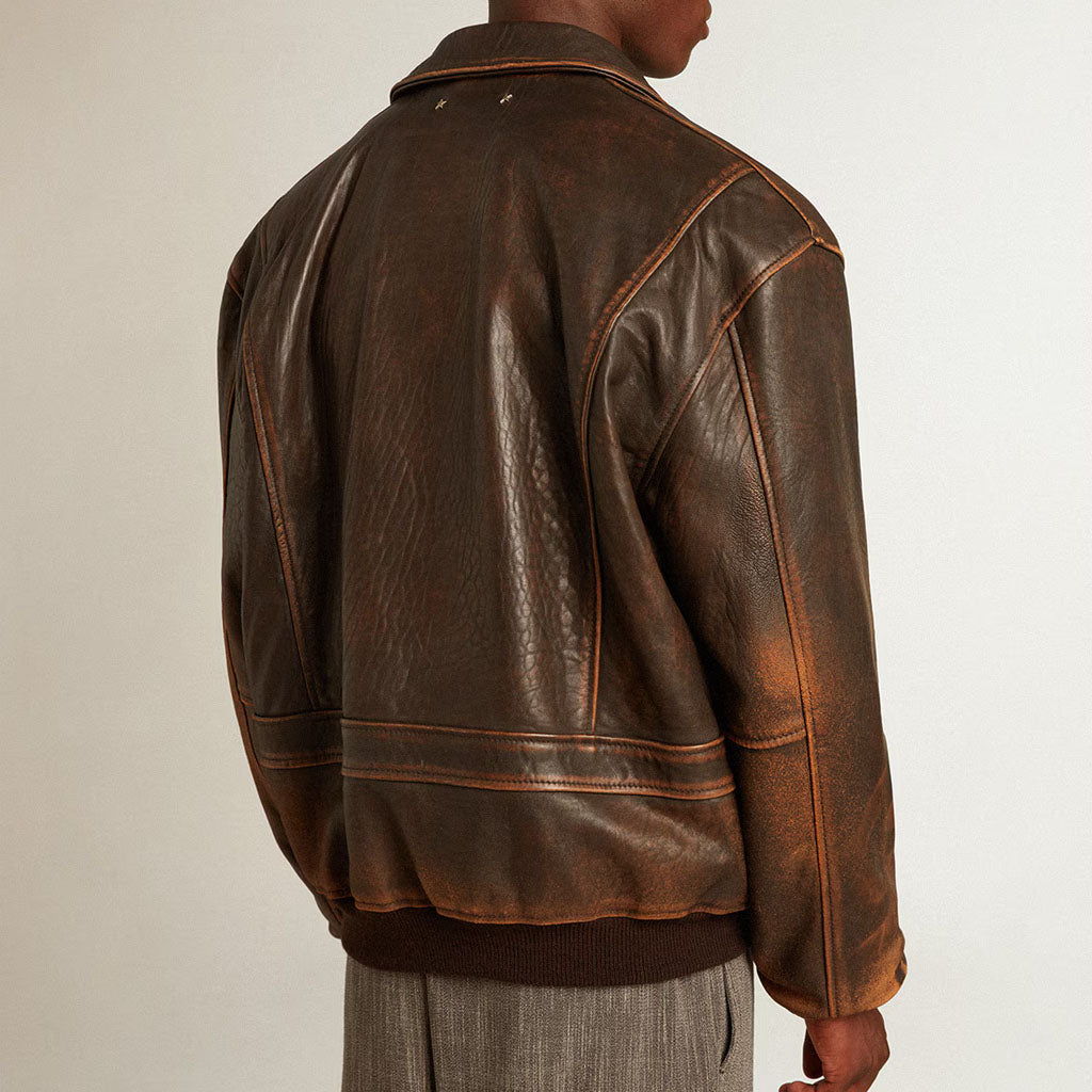  Distressed Brown A2 Real Leather Bomber Jacket