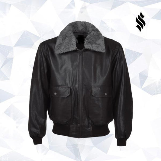 Genuine Leather Aviator Fur Collar Black Leather Jacket - bombersflight