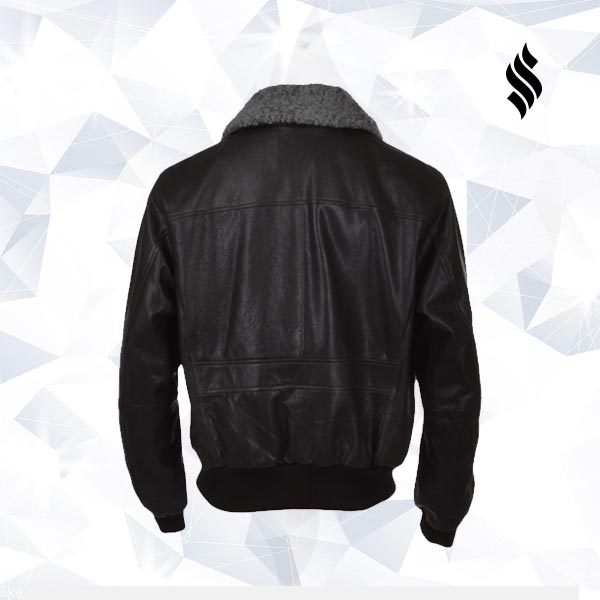 Genuine Leather Aviator Fur Collar Black Leather Jacket - bombersflight