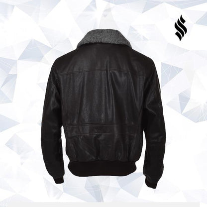 Genuine Leather Aviator Fur Collar Black Leather Jacket - bombersflight