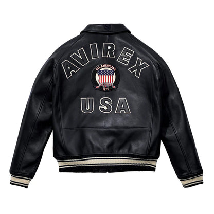 Avirex Jacket On Sale – Classic Avirex Varsity Black Jacket with Patch Detail - bombersflight