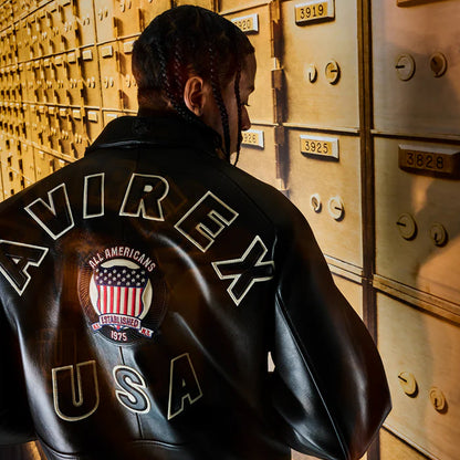 Avirex Jacket On Sale – Classic Avirex Varsity Black Jacket with Patch Detail - bombersflight