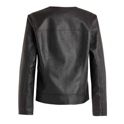 Black leather jacket on a white background