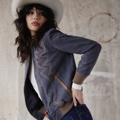  Blue Suede Jacket with Embroidery