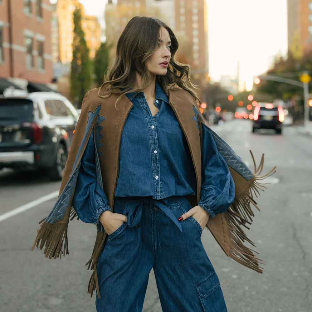 Brown Suede Cape in Western Style