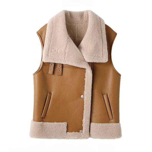 Brown Women's Sheepskin Shearling Vest - bombersflight