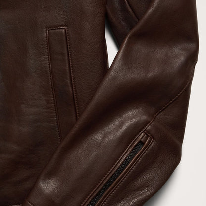 Dark Brown Cafe Racer Leather Moto Jacket