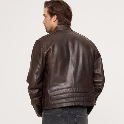 Dark Brown Cafe Leather Moto Jacket