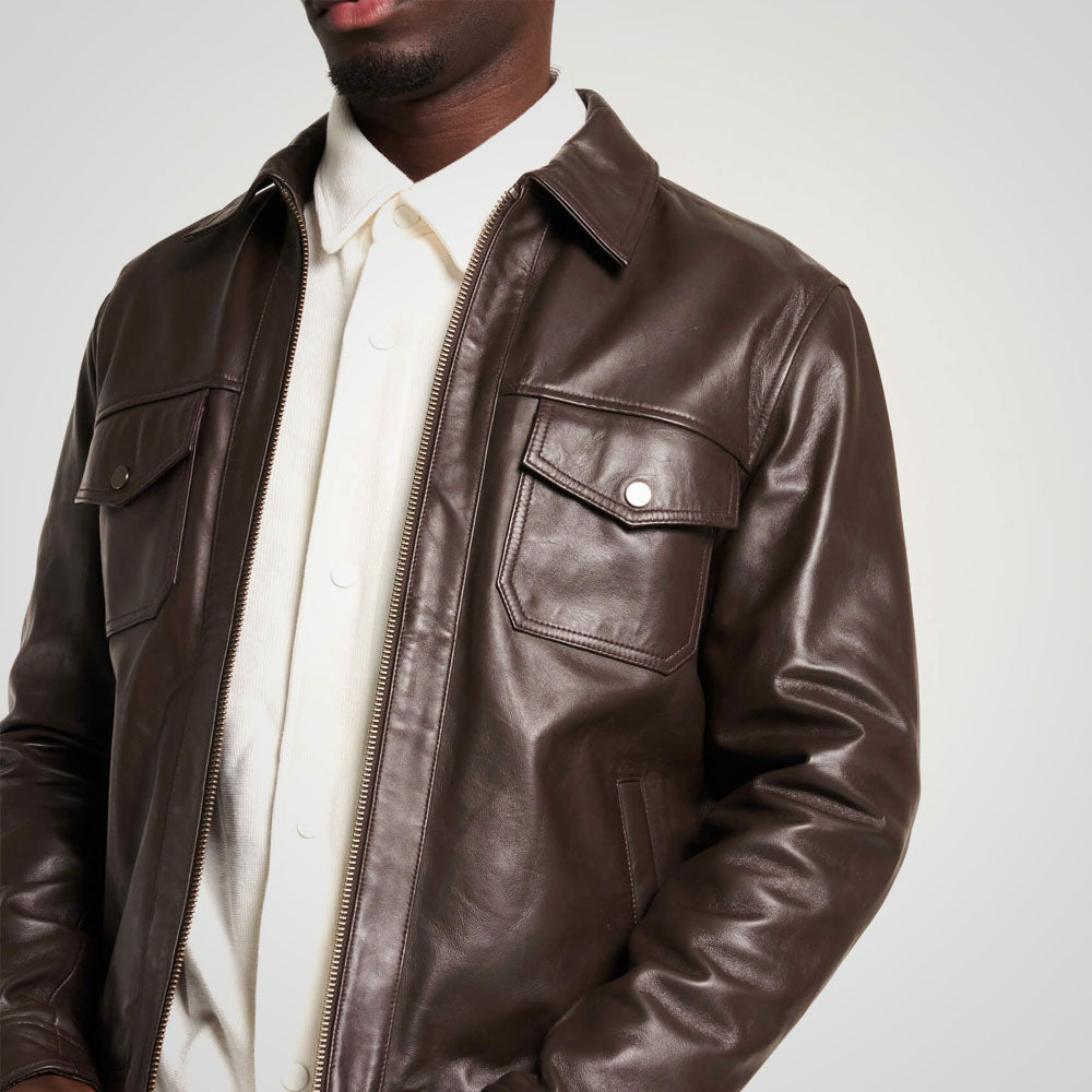 Men's Brown Cowhide Field Leather Jacket