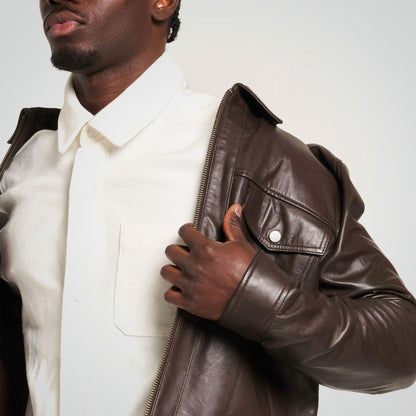 Men's Brown Cowhide Field Leather Jacket