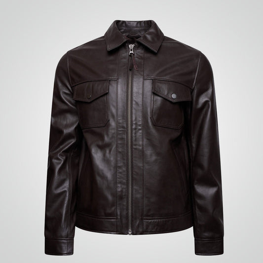 Men's Brown Cowhide Field Leather Jacket