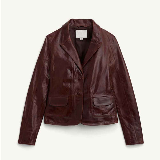 Burgundy Leather Blazer Womens