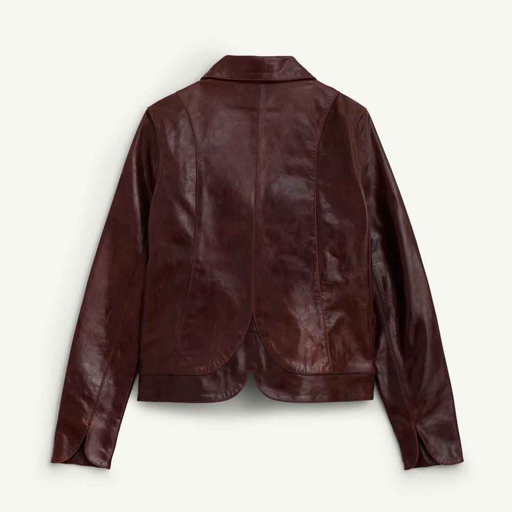 Burgundy Leather Blazer Womens