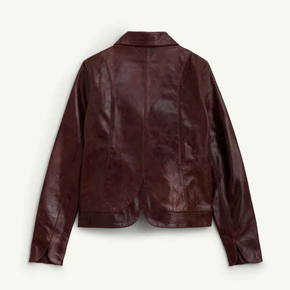 Burgundy Leather Blazer Womens
