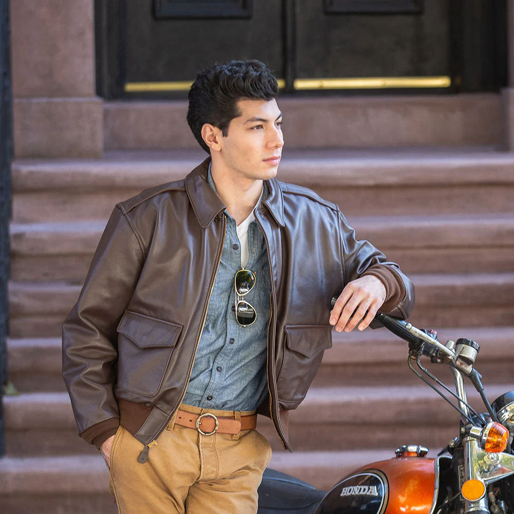 Calfskin Jacket for Men in A2 Bomber Style