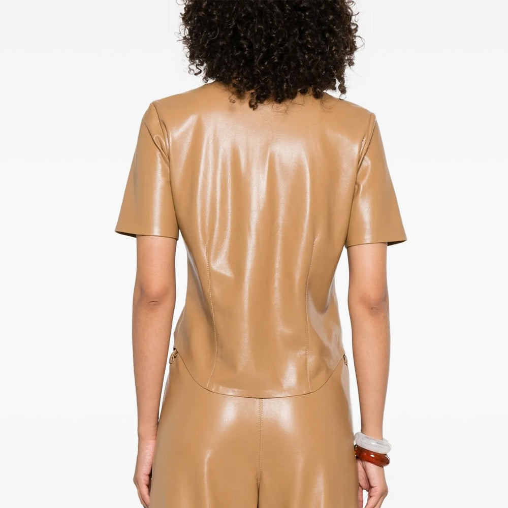 Camel Brown Leather Shirt for Women