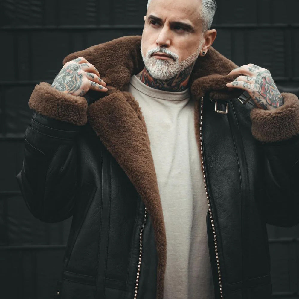 Double Collar Leather Aviator B3 Bomber Jacket