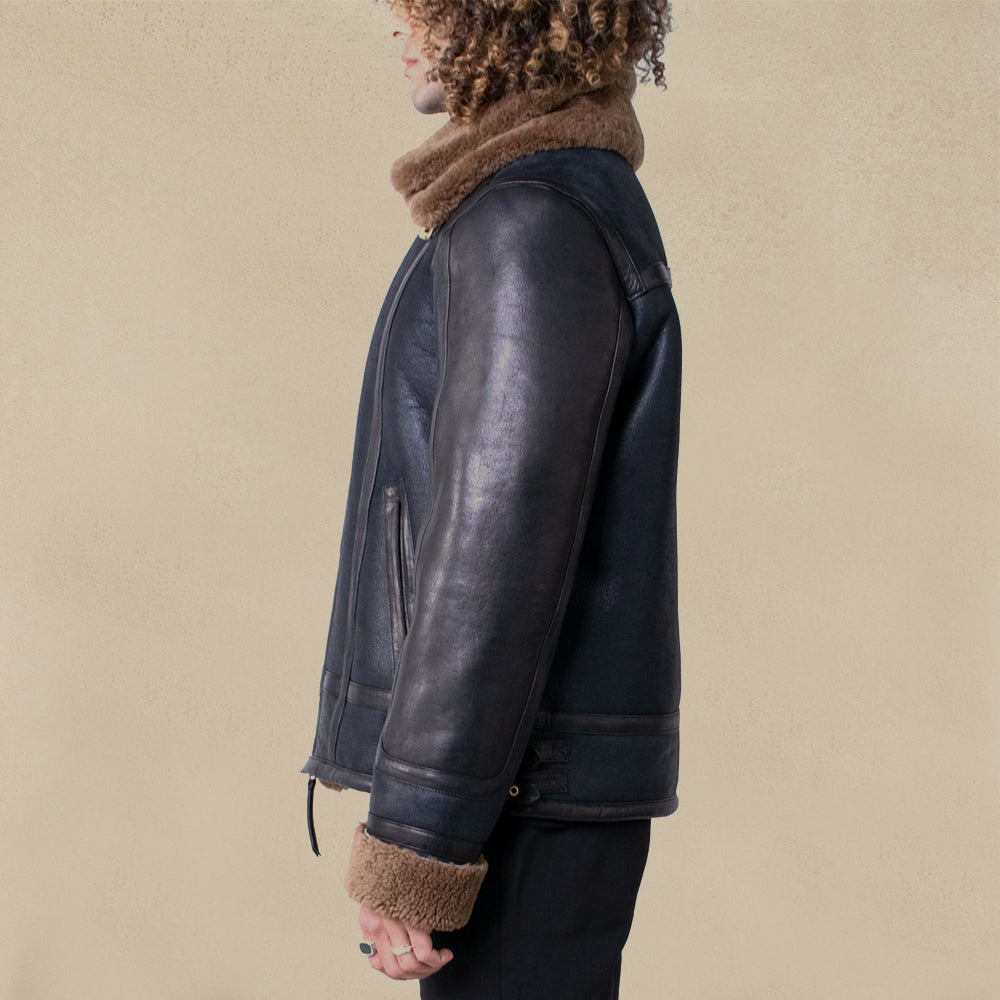 Double Collar Sheepskin Leather Aviator B3 Jacket
